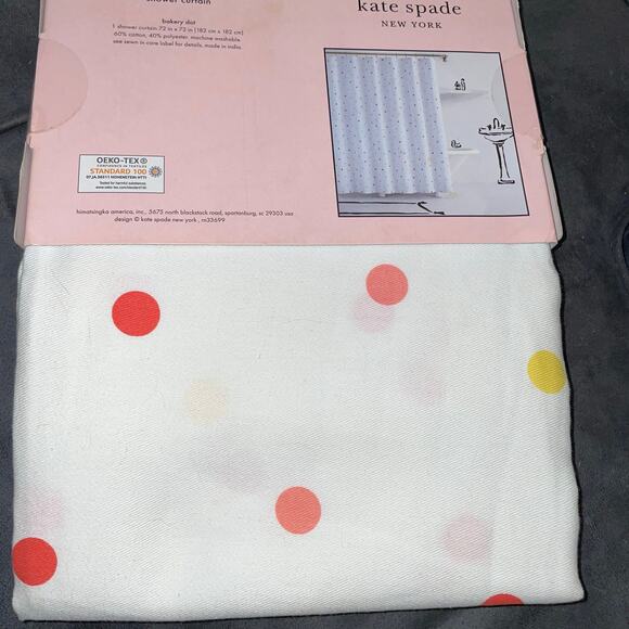 Kate Spade New York Fabric Shower Curtain Pink Yellow Dot 72x72 Modern Bathroom - Picture 9 of 13